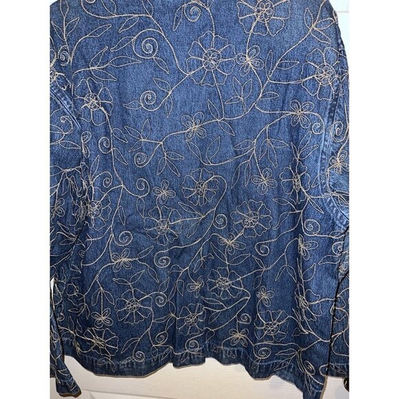 Vintage NEW DIRECTION Denim Floral Embroidered Lagenlook Button Jacket - Picture 6 of 11